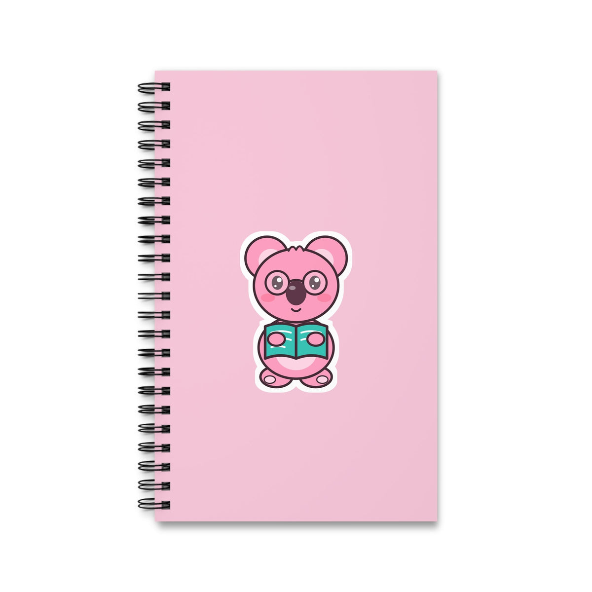Koa Study Buddy Spiral Notebook with a pink cover and Koa the koala reading