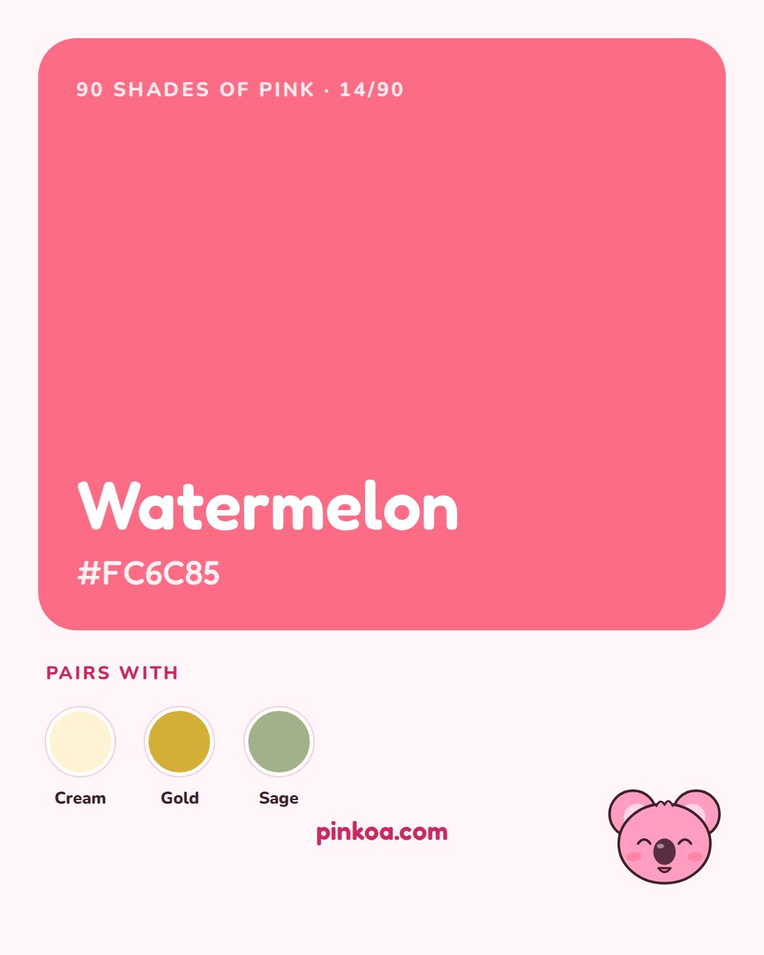 Watermelon pink shade card no. 14 with Koa the pink koala