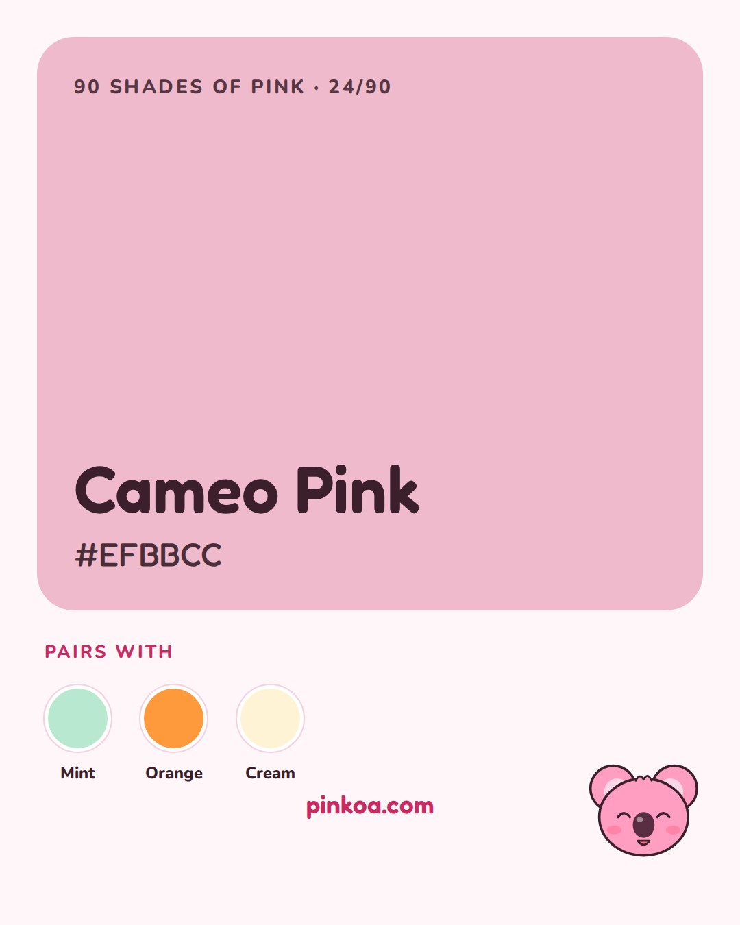 Cameo Pink shade of the day card with Koa the pink koala