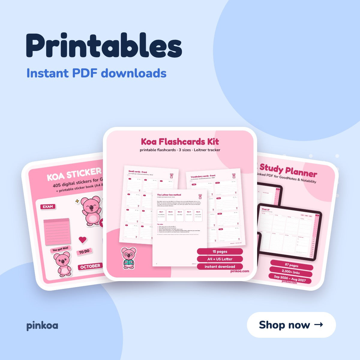 Koa printable PDF study planners and kits