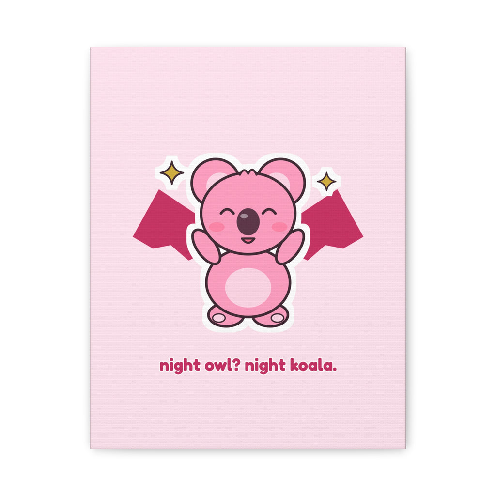 Night Owl? Night Koala. bat Koa canvas, pink koala wall art – front view (11×14 in)