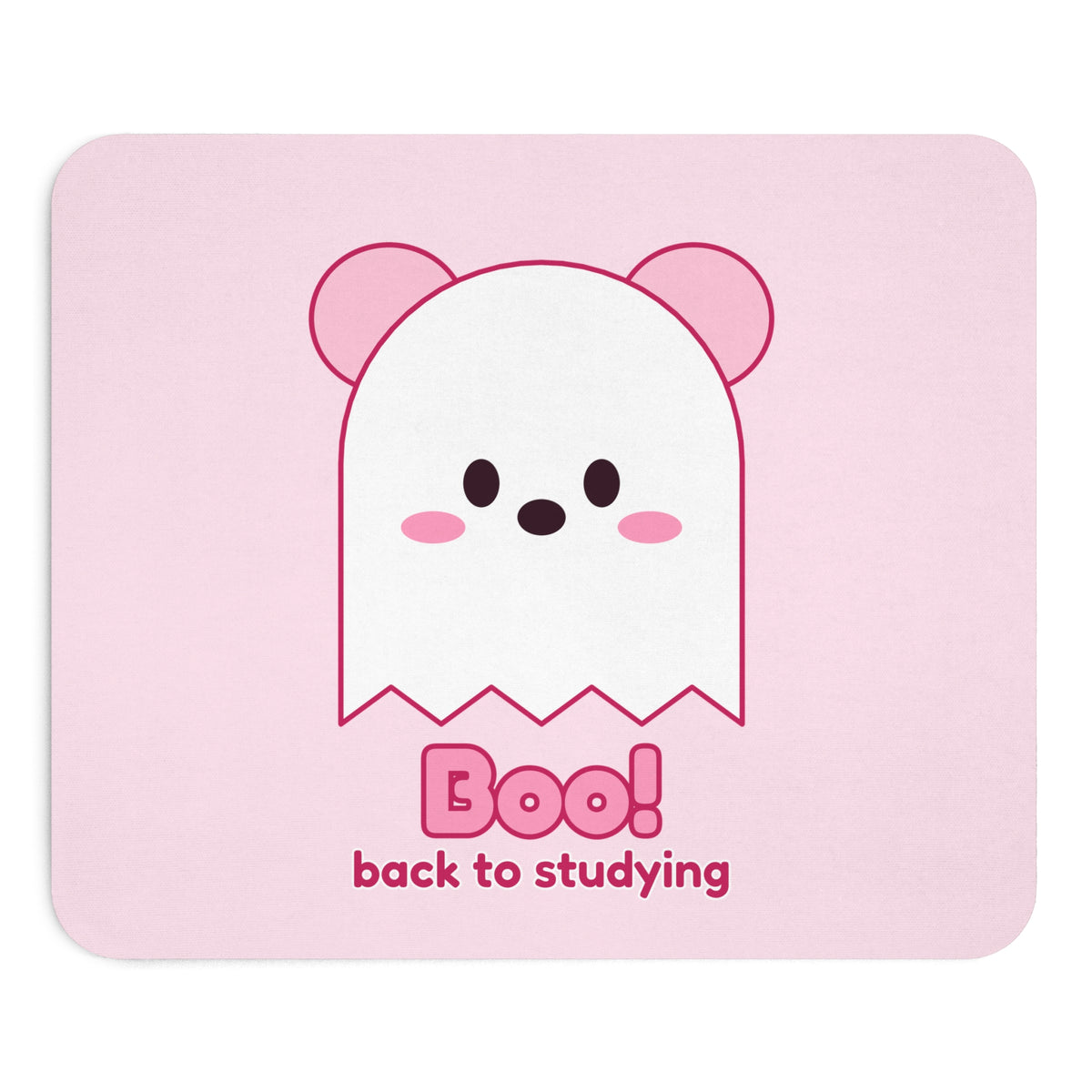 Boo! Ghost Koa pink mouse pad, front view