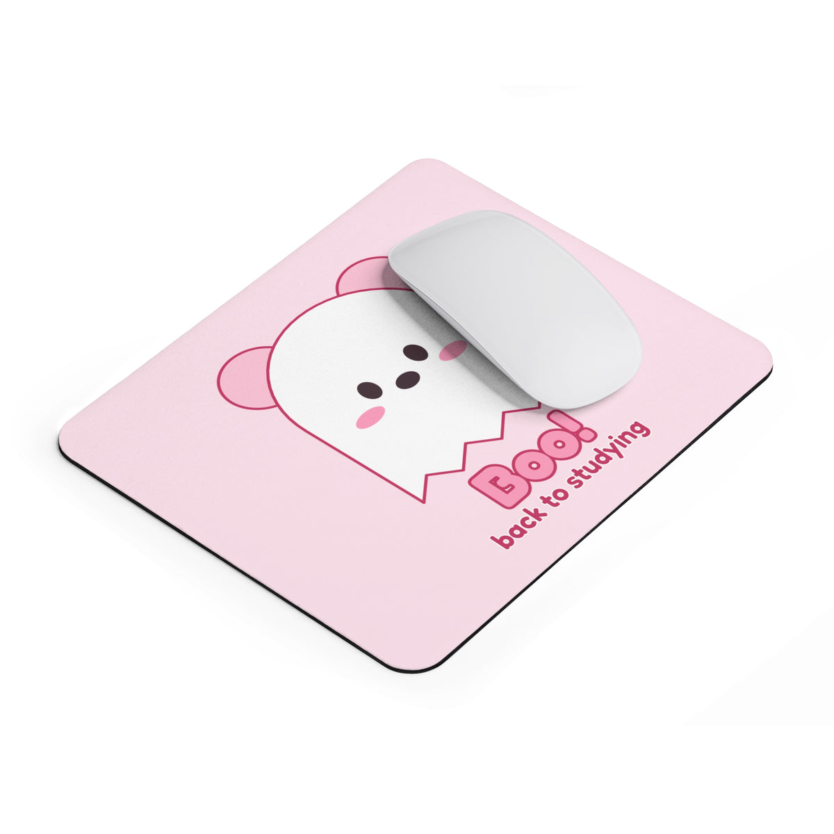 Ghost Koa pink mouse pad angled on a desk