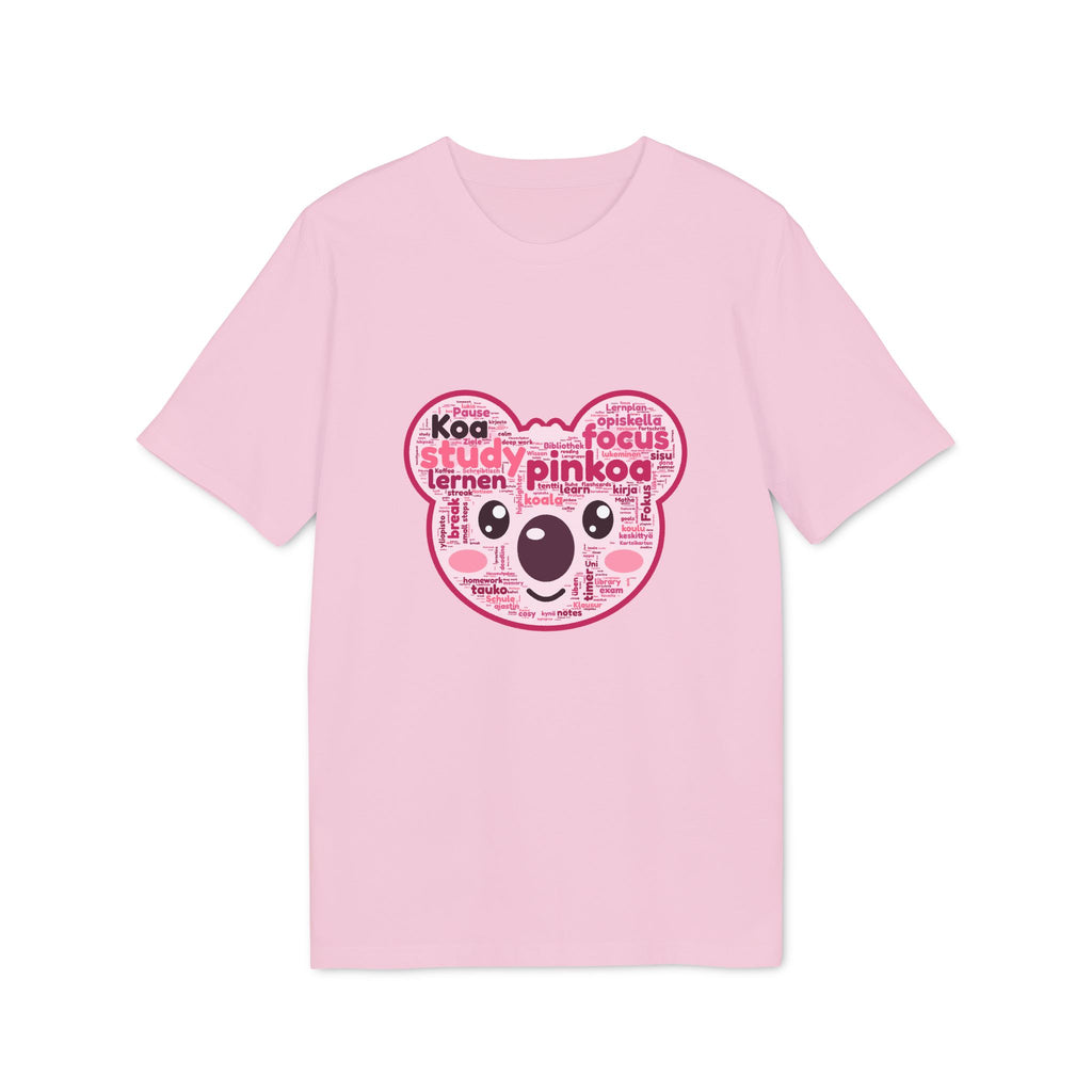 Cotton Pink tee with Koa the koala made of study words