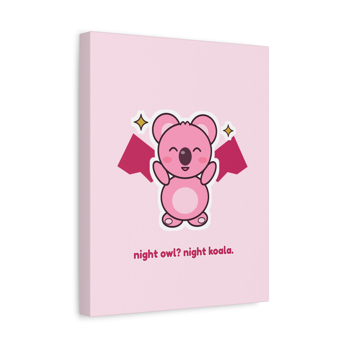 Night Owl? Night Koala. bat Koa canvas, pink koala wall art – on a desk (11×14 in)