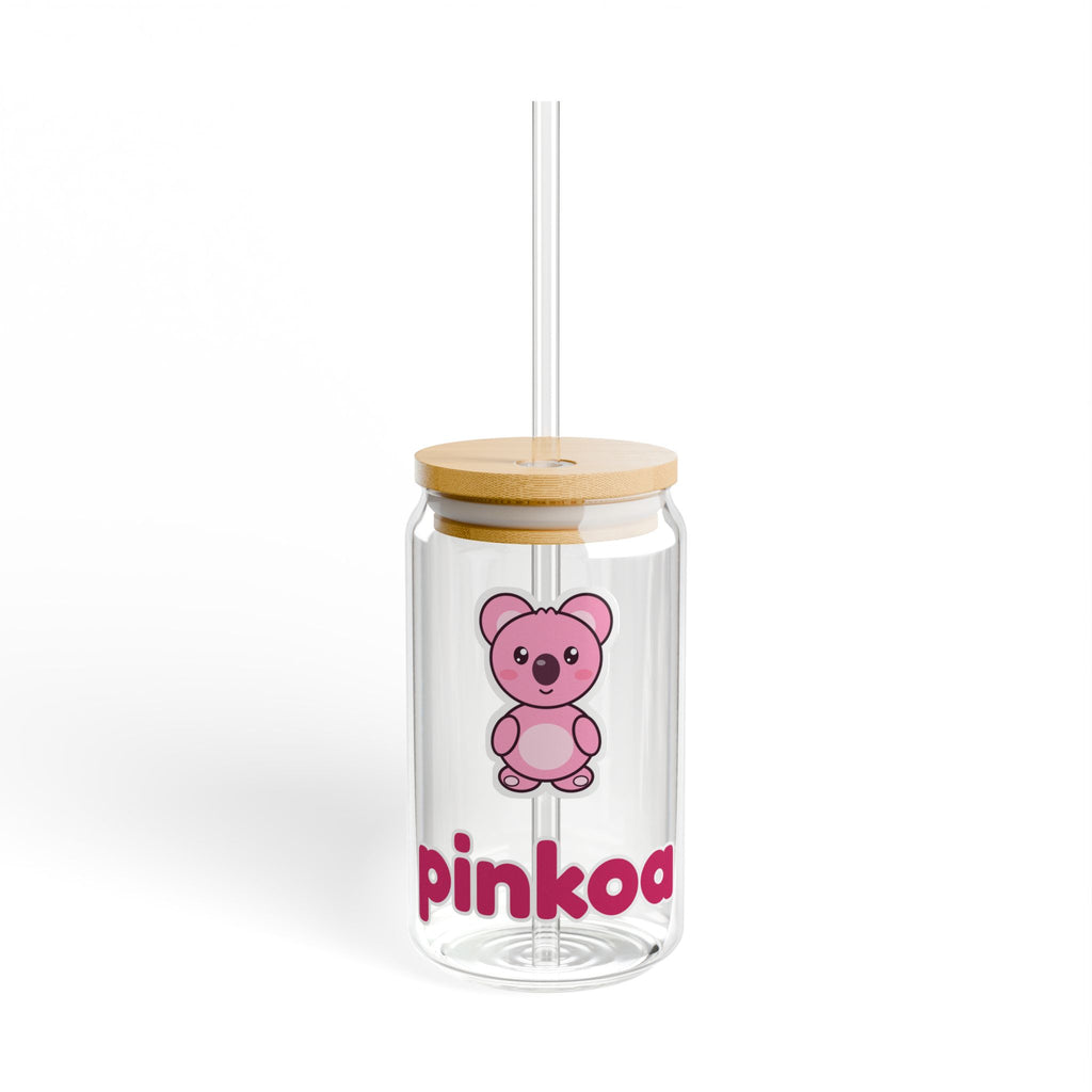 PINKOA Koa Glasbecher in Dosenform mit Bambusdeckel & Strohhalm