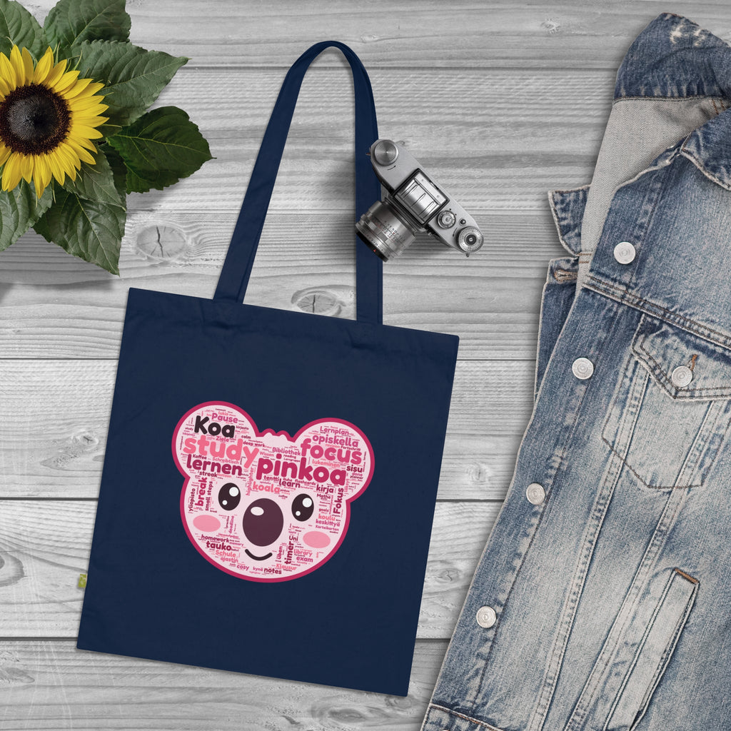 Koa made of study words organic tote bag in black, front