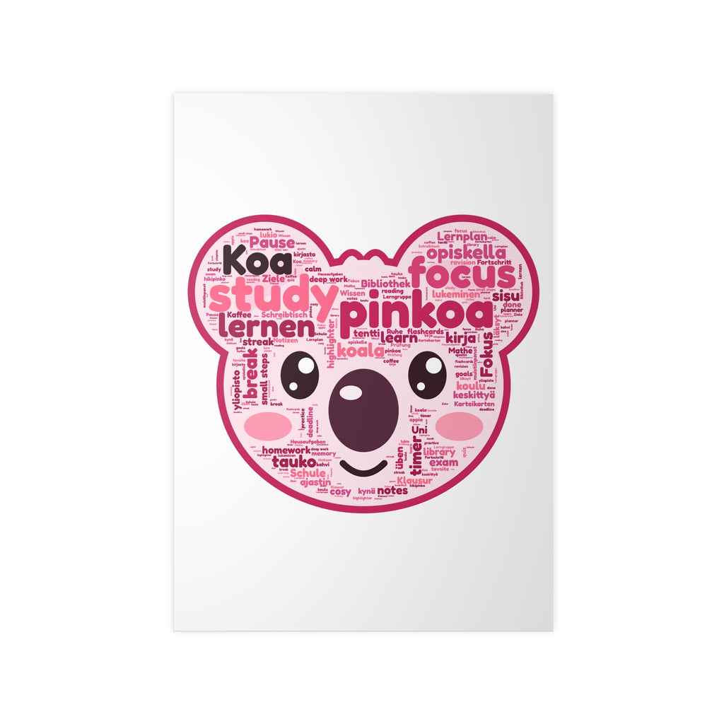 Koa the pink koala made of 70 study words, poster front view