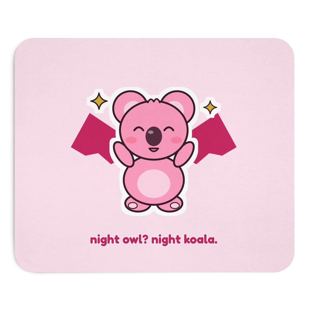 Night Owl? Night Koala. Bat Koa pink mouse pad, front view