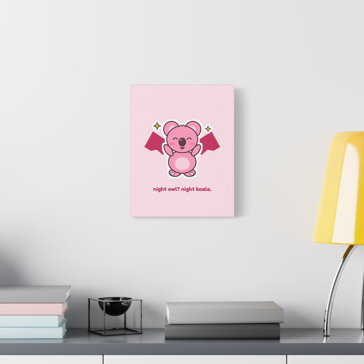 Night Owl? Night Koala. bat Koa canvas, pink koala wall art – on a dark wall (11×14 in)