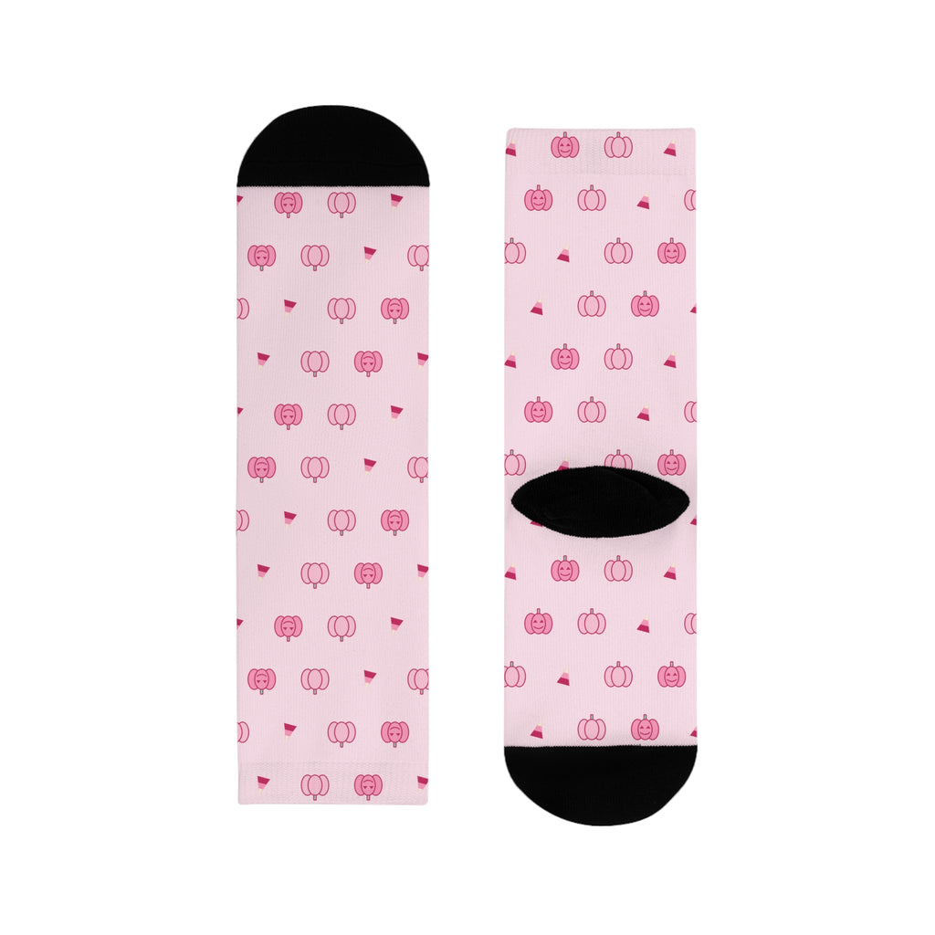 Pink Pumpkin Halloween Crew Socks: detail