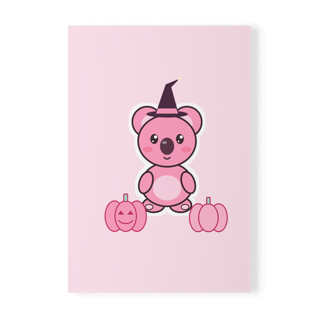 Witch Hat Koa Halloween A5 notebook, pink front cover