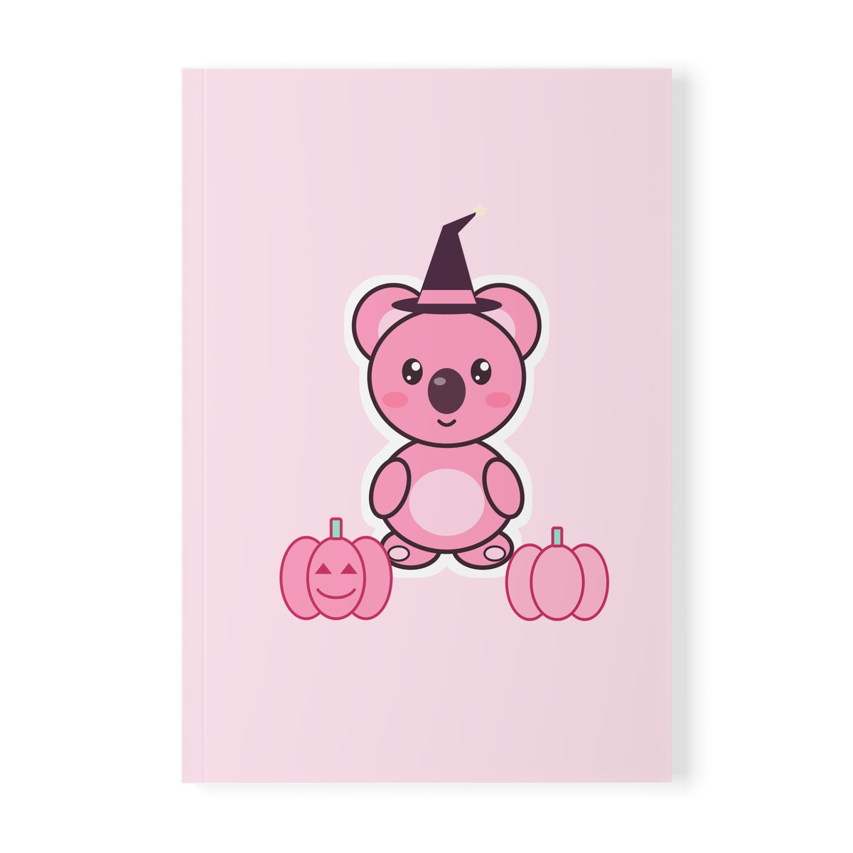 Witch Hat Koa Halloween A5 notebook, pink front cover