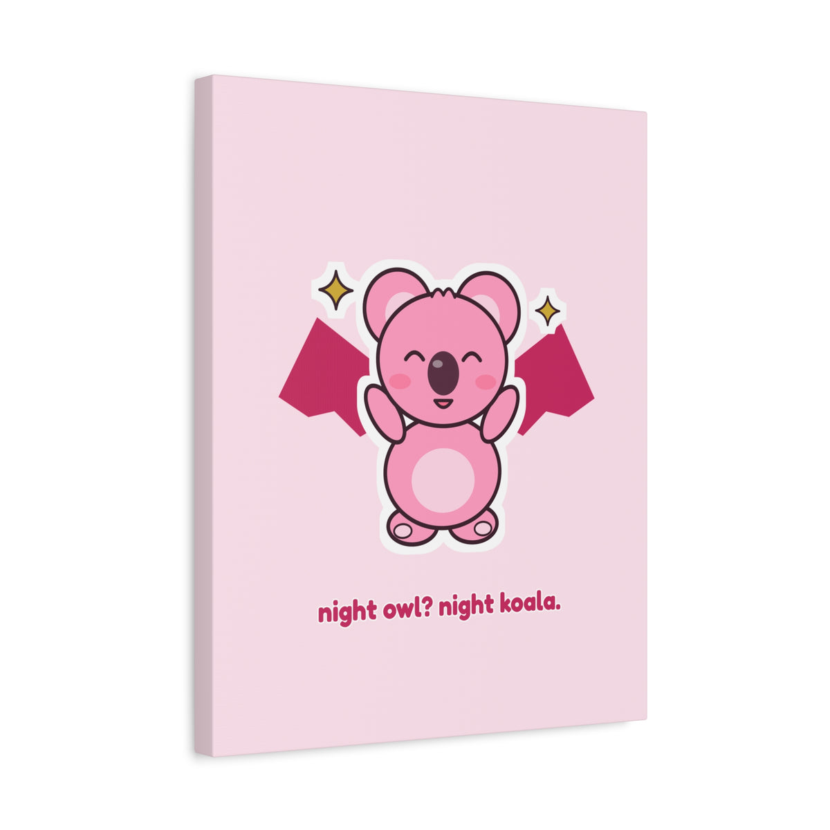 Night Owl? Night Koala. bat Koa canvas, pink koala wall art – side view (16×20 in)