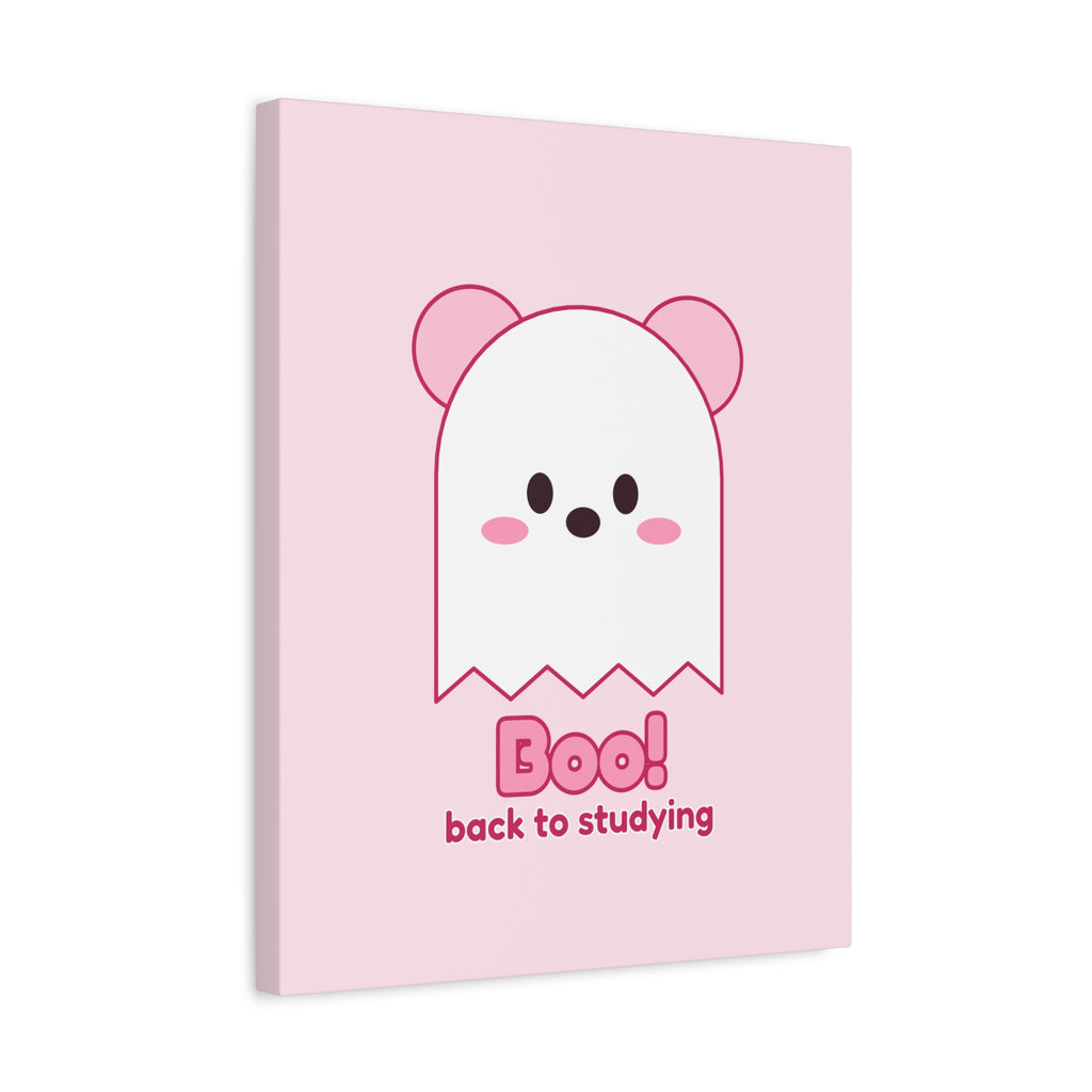 Boo! Ghost Koa Halloween canvas, pink koala ghost wall art – side view (16×20 in)