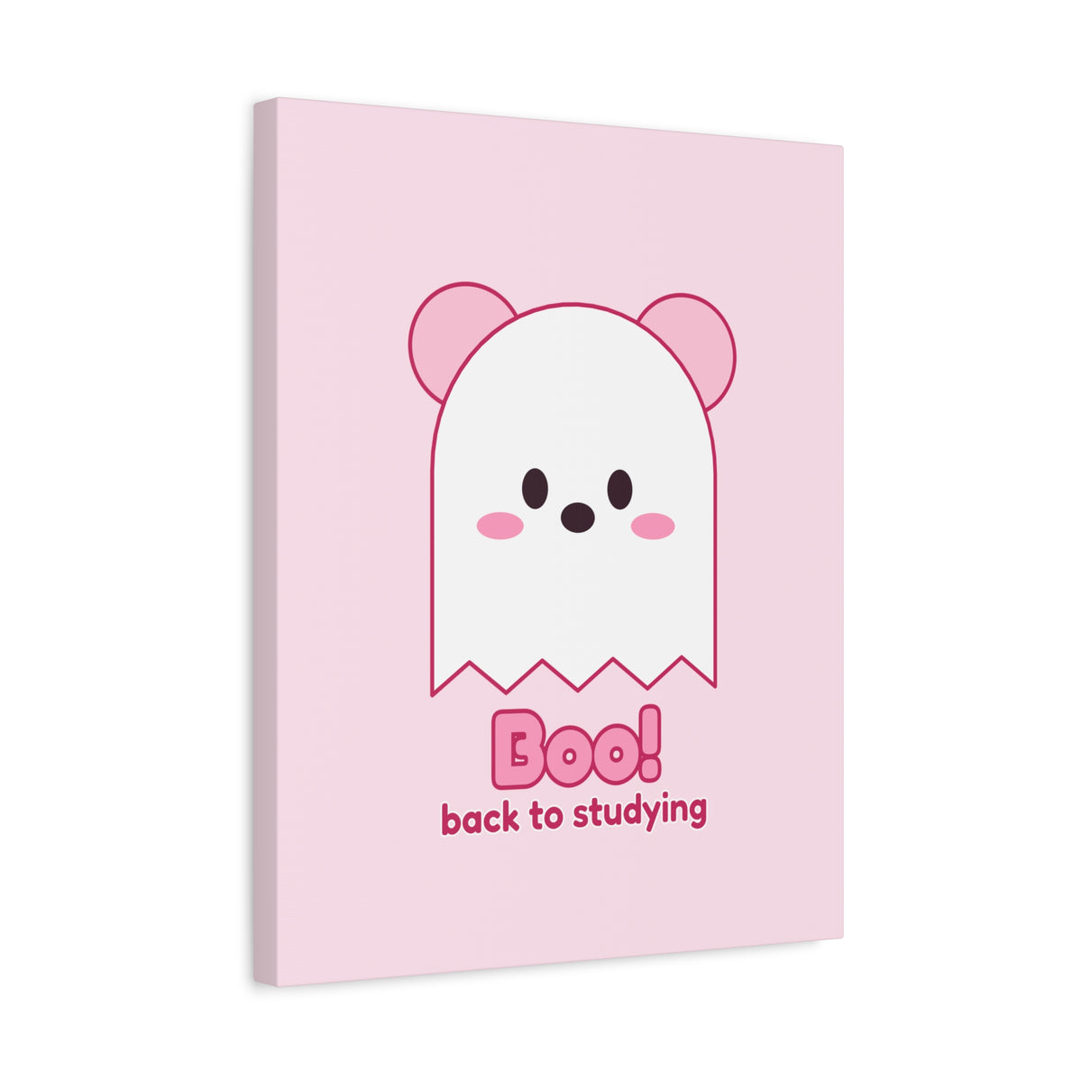 Boo! Ghost Koa Halloween canvas, pink koala ghost wall art – side view (16×20 in)