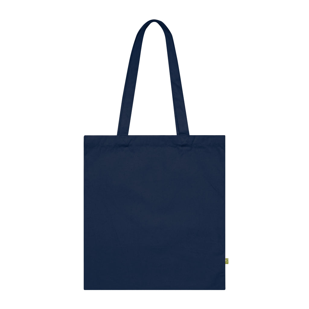 Woman carrying the Sleepy Koa organic cotton tote