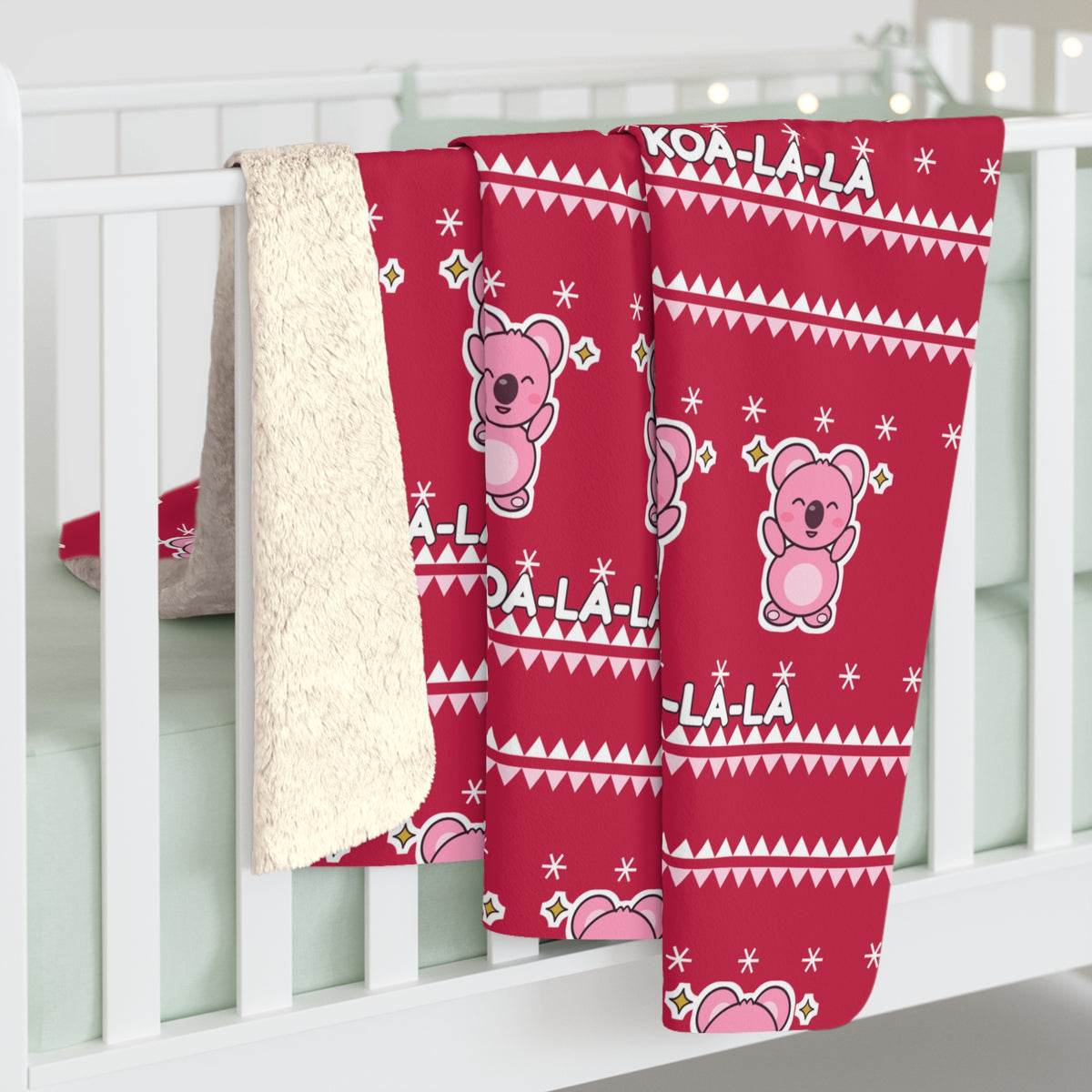 Koa-la-la Christmas sherpa blanket 30x40 lap size, front view