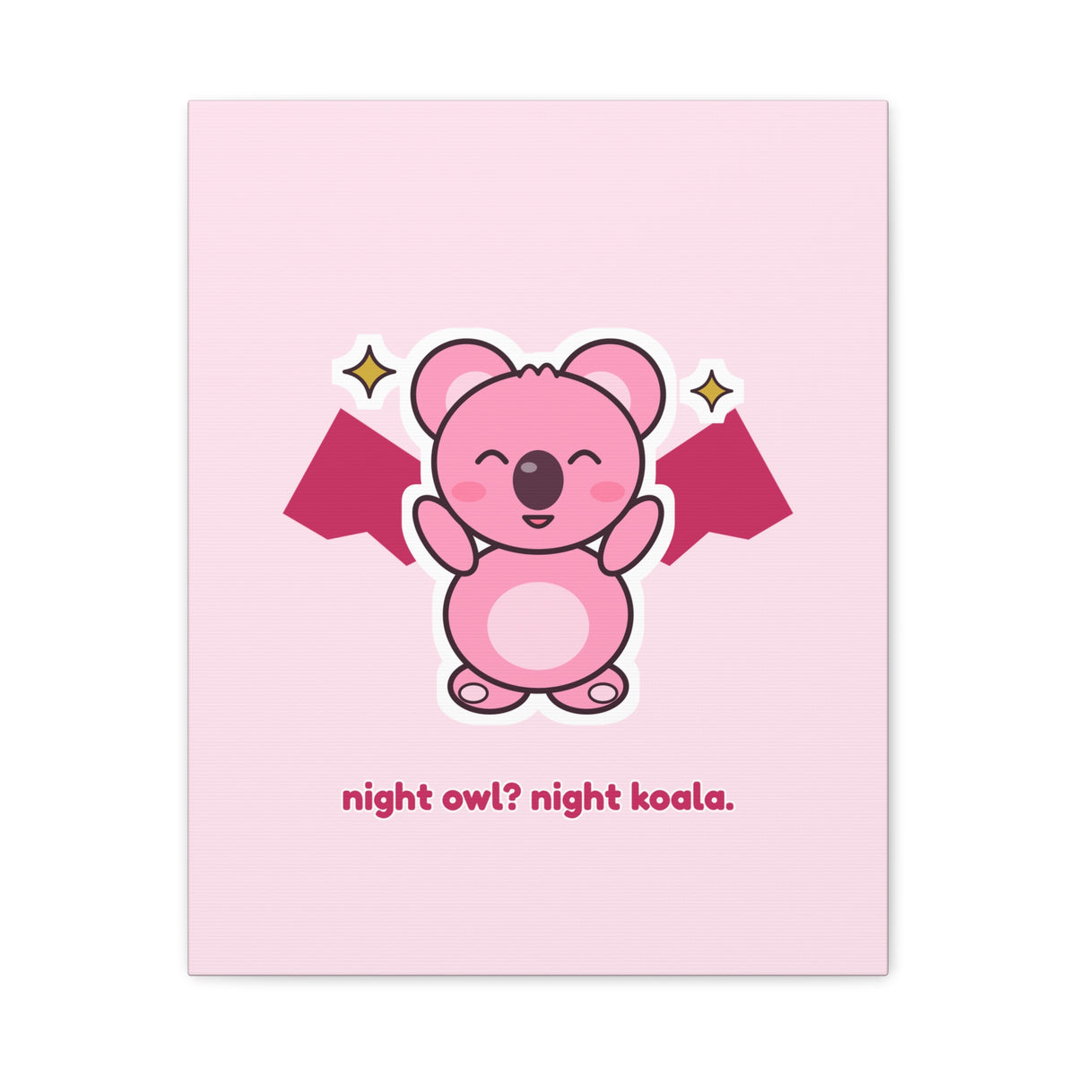Night Owl? Night Koala. bat Koa canvas, pink koala wall art – side view (11×14 in)