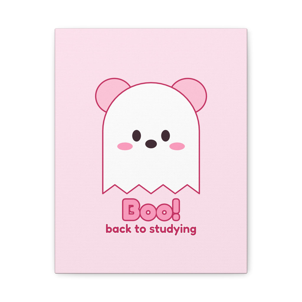 Boo! Ghost Koa Halloween canvas, pink koala ghost wall art – front view (11×14 in)