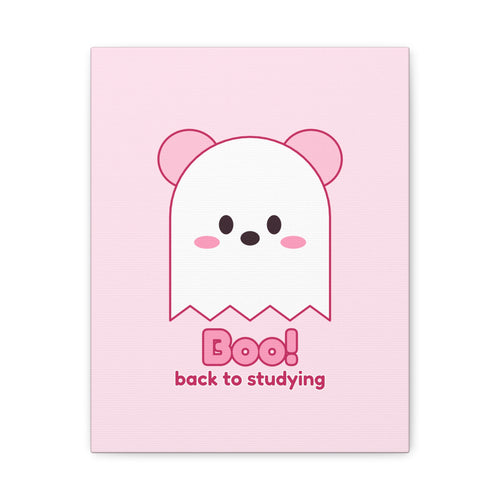 Boo! Ghost Koa Halloween canvas, pink koala ghost wall art – front view (11×14 in)