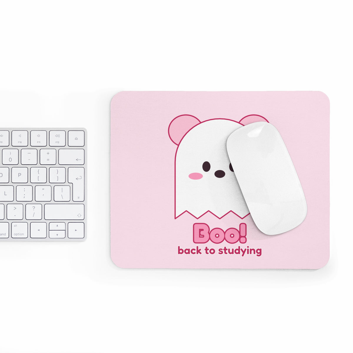 Boo! Ghost Koa mouse pad with keyboard and mouse