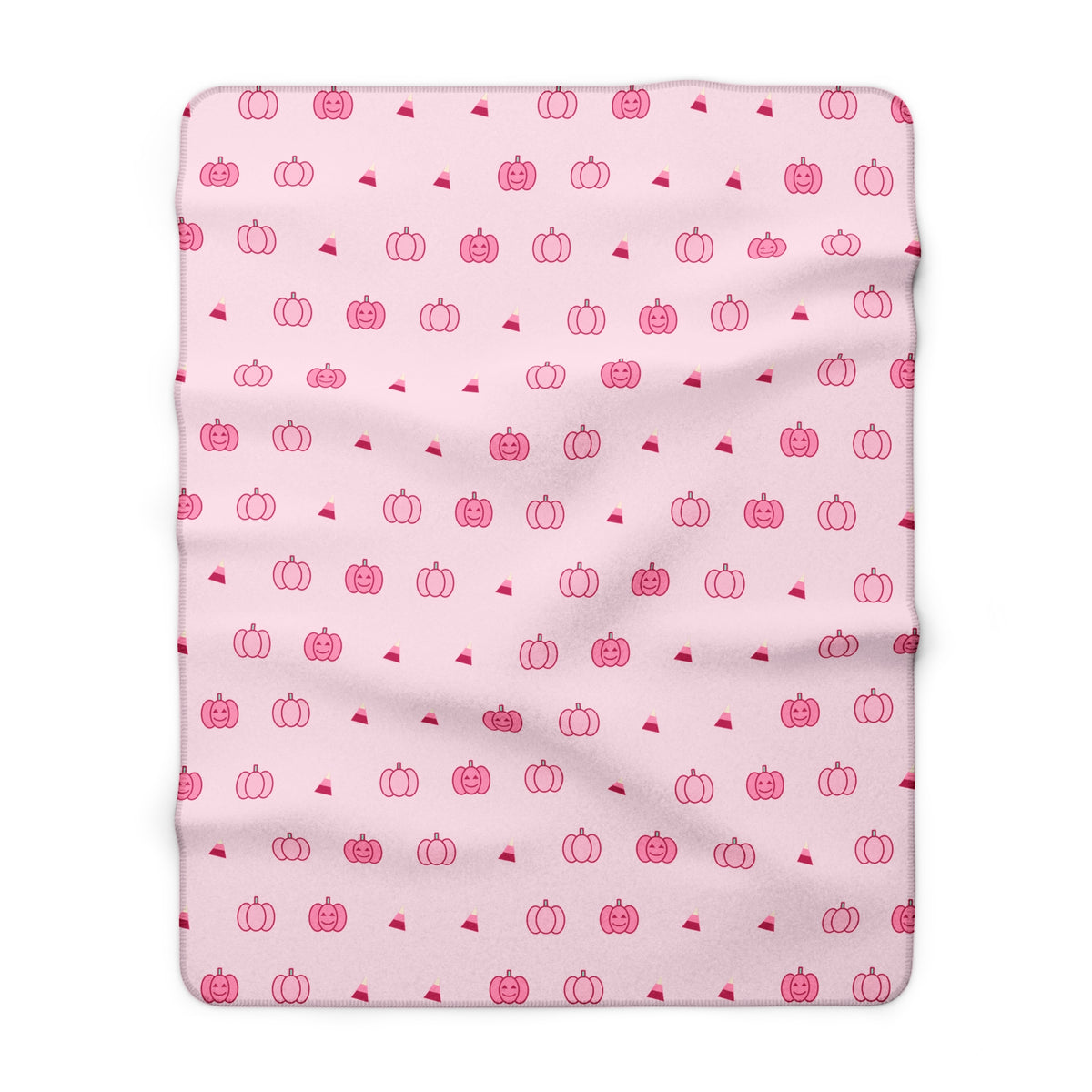 Pink pumpkin sherpa blanket folded, fluffy sherpa back