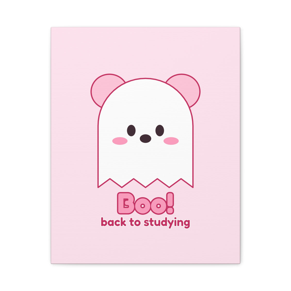 Boo! Ghost Koa Halloween canvas, pink koala ghost wall art – side view (11×14 in)