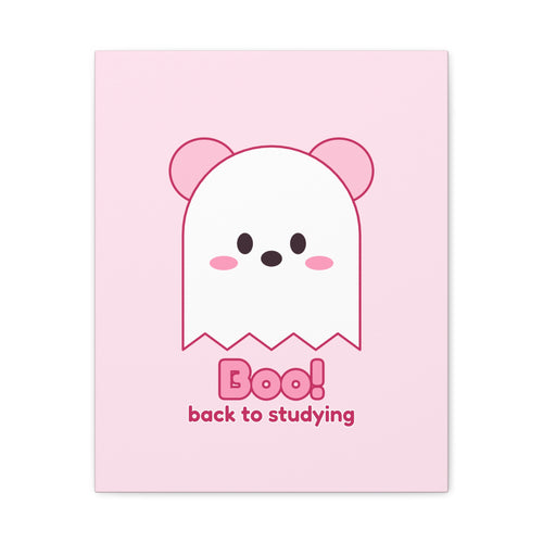 Boo! Ghost Koa Halloween canvas, pink koala ghost wall art – side view (11×14 in)