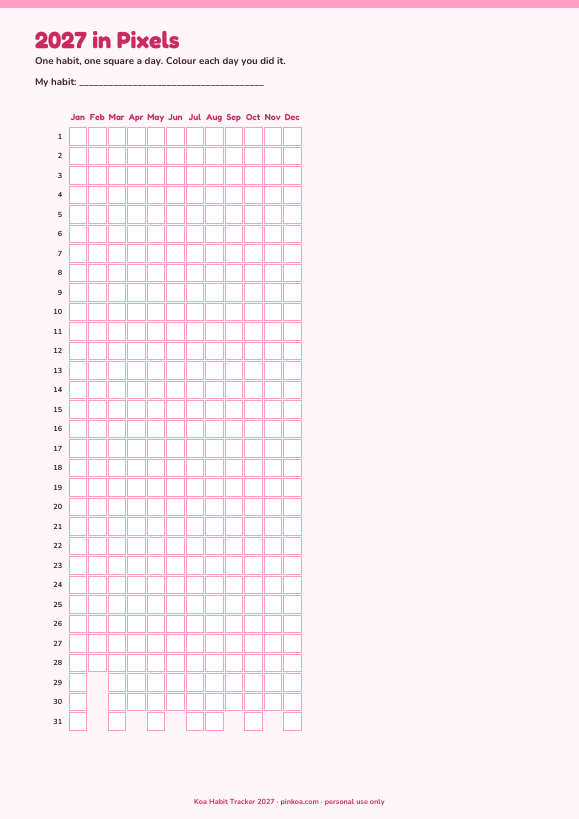 Koa Habit Tracker 2027 (Printable PDF)