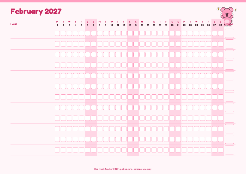 Koa Habit Tracker 2027 (Printable PDF)