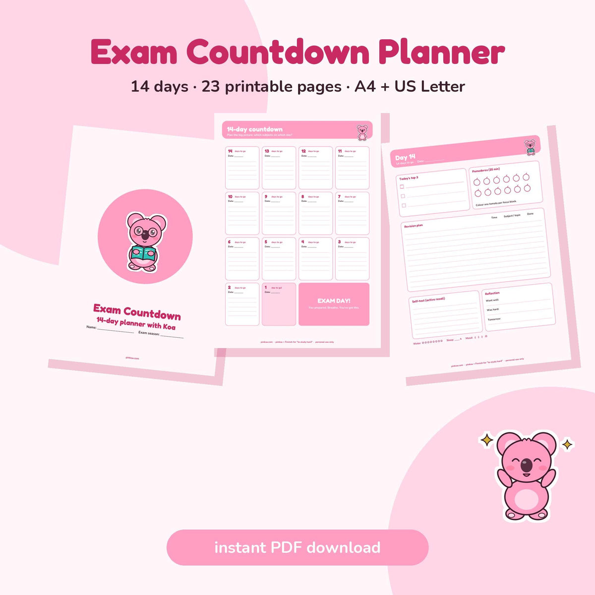 Koa Exam Countdown Planner printable cover