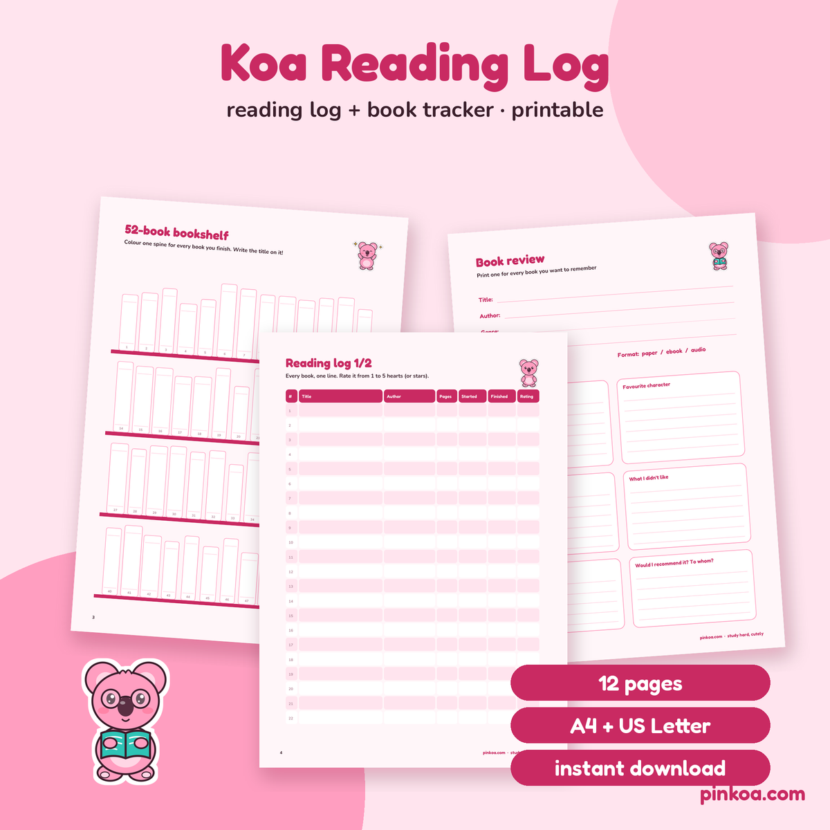 Koa Reading Log + Book Tracker (Printable PDF)