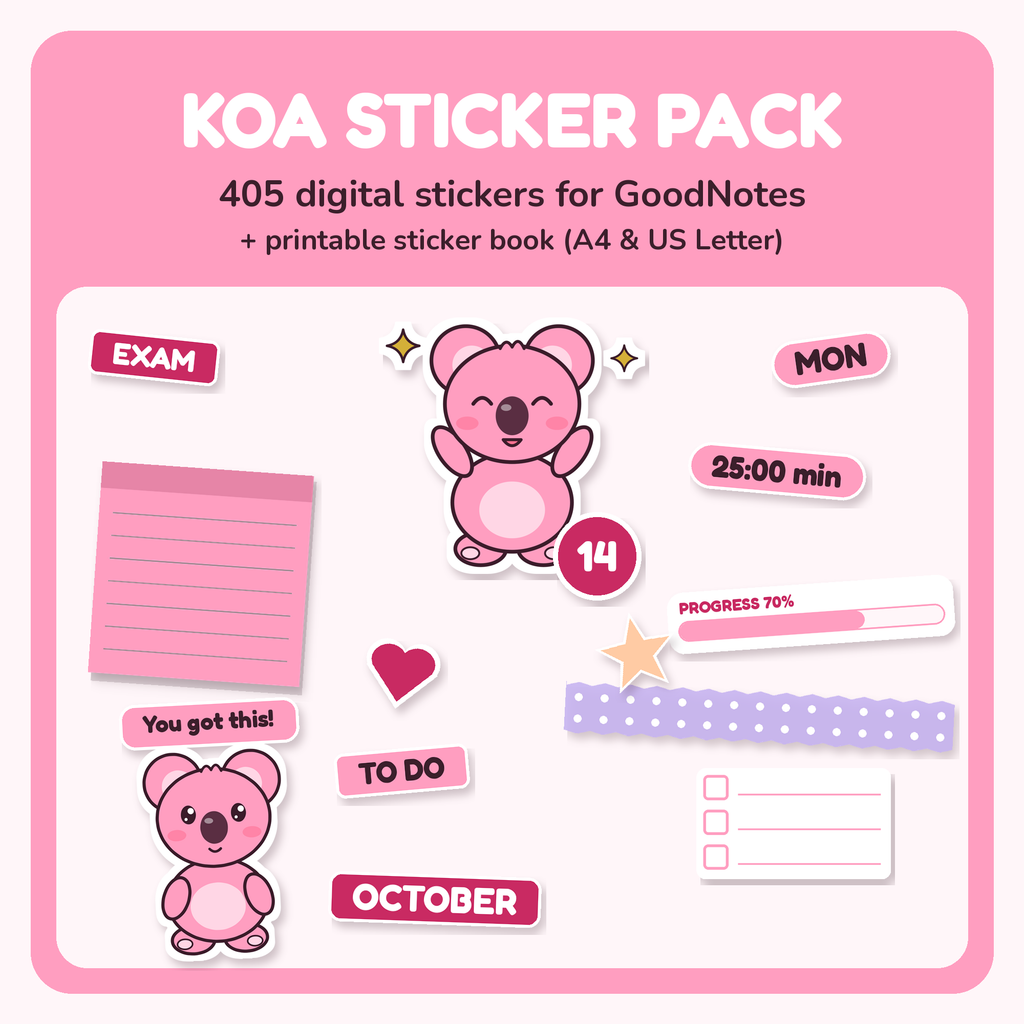 Koa-tarrapaketti GoodNotesiin (405 digitarraa)