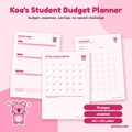 Koa's Student Budget Planner cover: 10 printable pages, A4 + US Letter