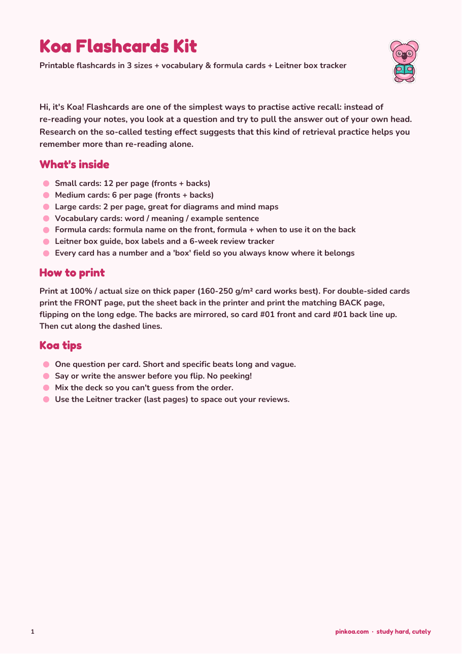 Koa Flashcards Kit (Printable PDF)