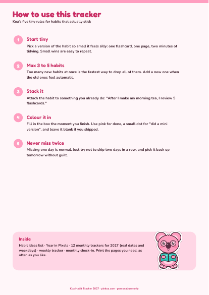 Koa Habit Tracker 2027 (Printable PDF)