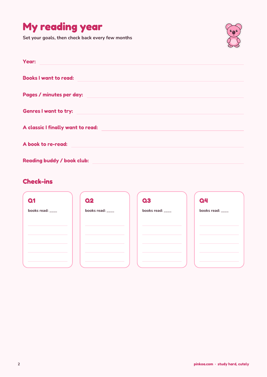 Koa Reading Log + Book Tracker (Printable PDF)