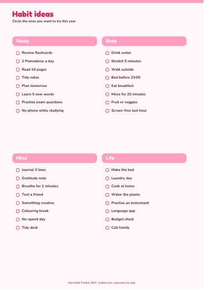 Koa Habit Tracker 2027 (Printable PDF)