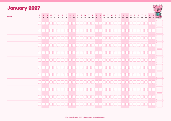 Koa Habit Tracker 2027 (Printable PDF)