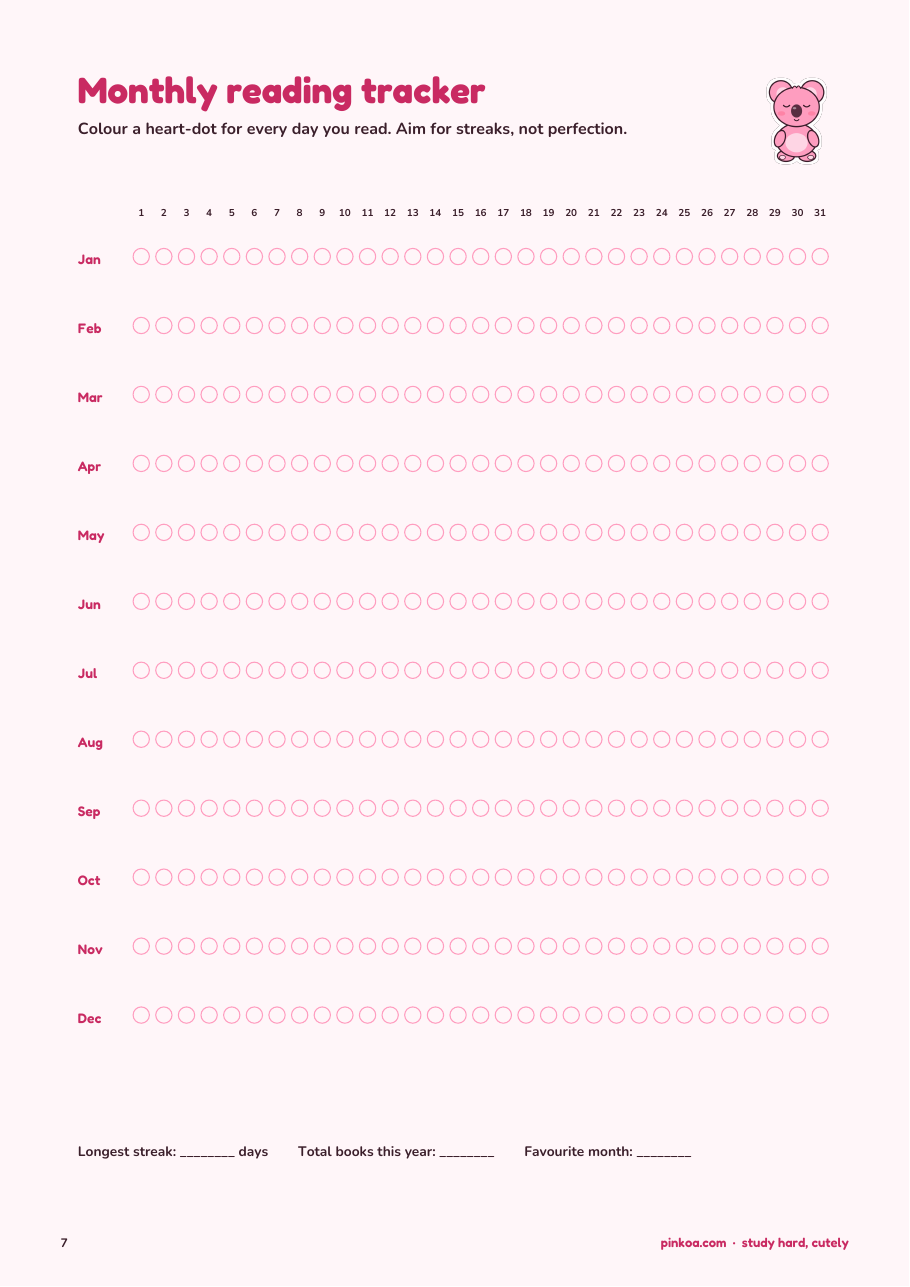 Koa Reading Log + Book Tracker (Printable PDF)