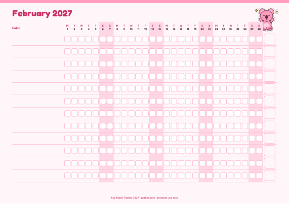 Koa Habit Tracker 2027 (Printable PDF)