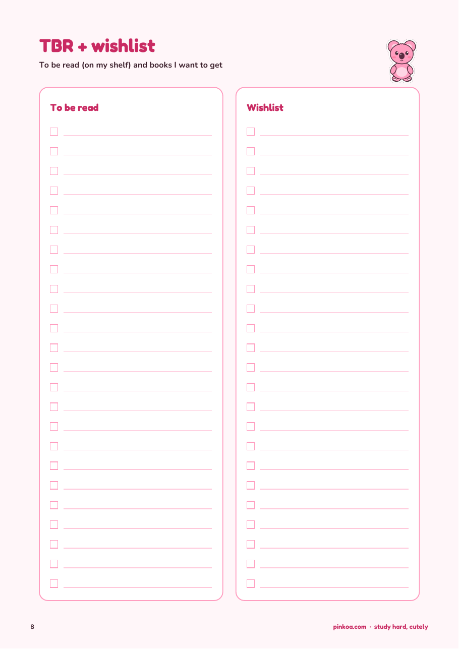 Koa Reading Log + Book Tracker (Printable PDF)