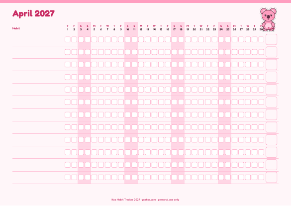 Koa Habit Tracker 2027 (Printable PDF)