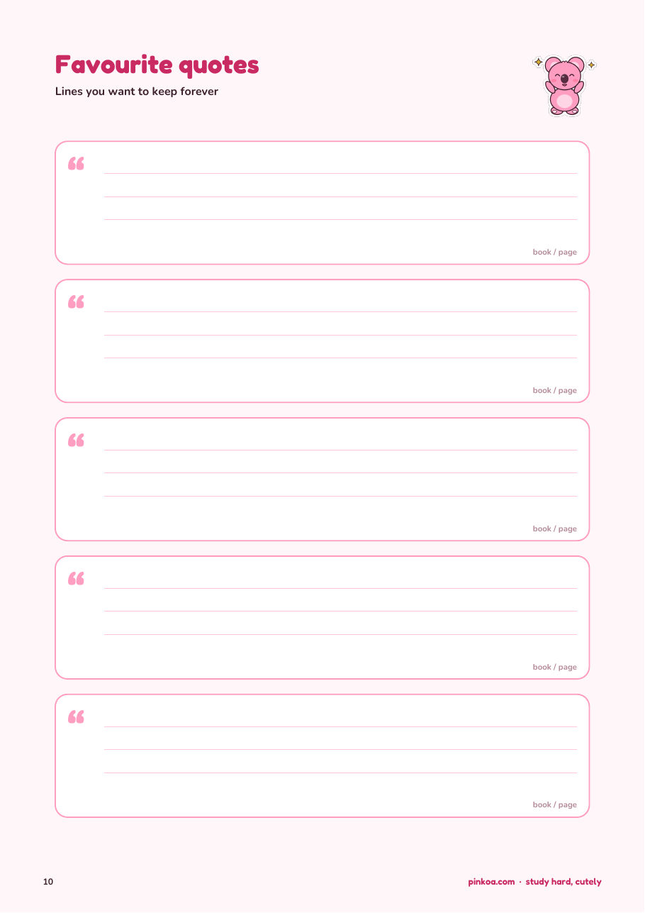 Koa Reading Log + Book Tracker (Printable PDF)