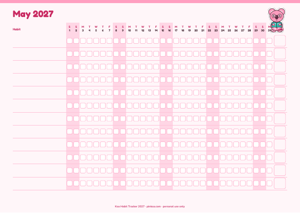 Koa Habit Tracker 2027 (Printable PDF)
