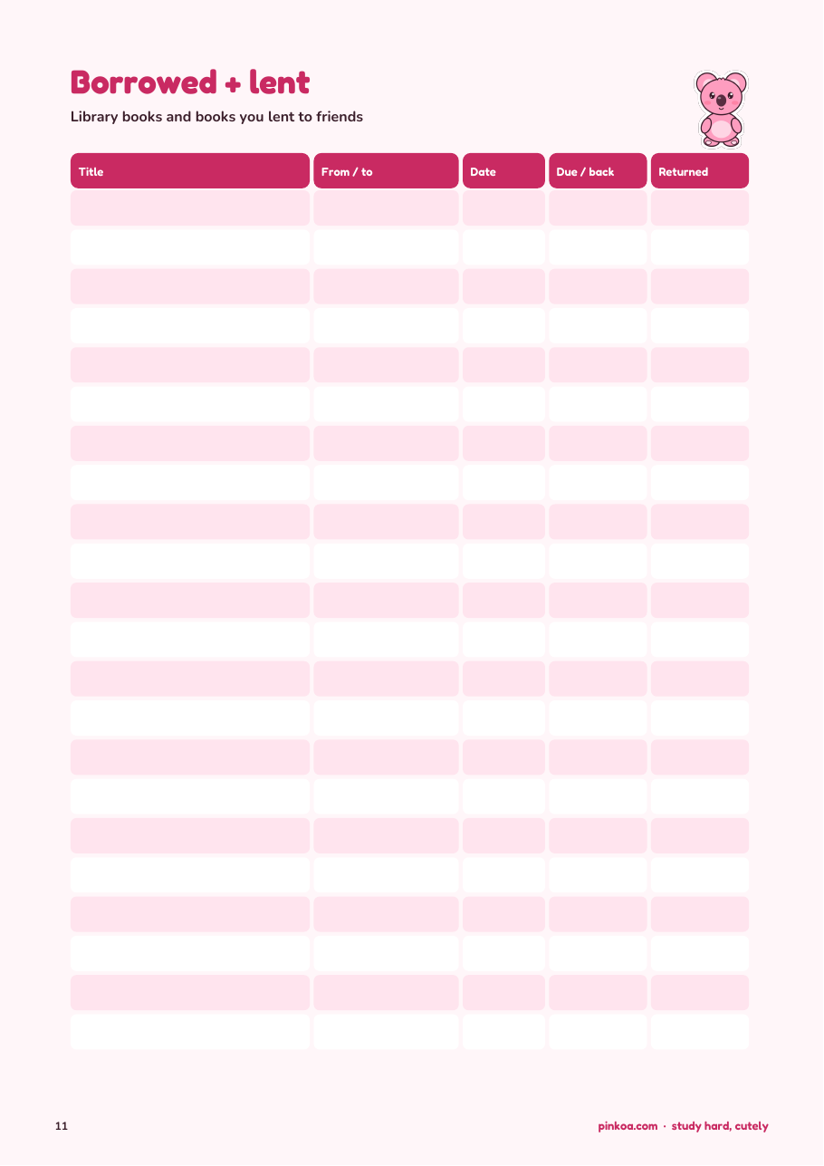 Koa Reading Log + Book Tracker (Printable PDF)