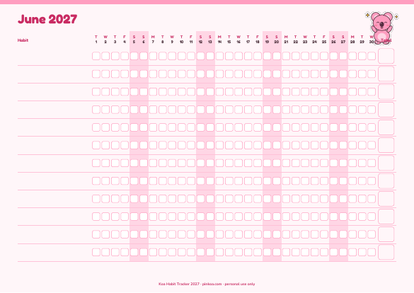Koa Habit Tracker 2027 (Printable PDF)