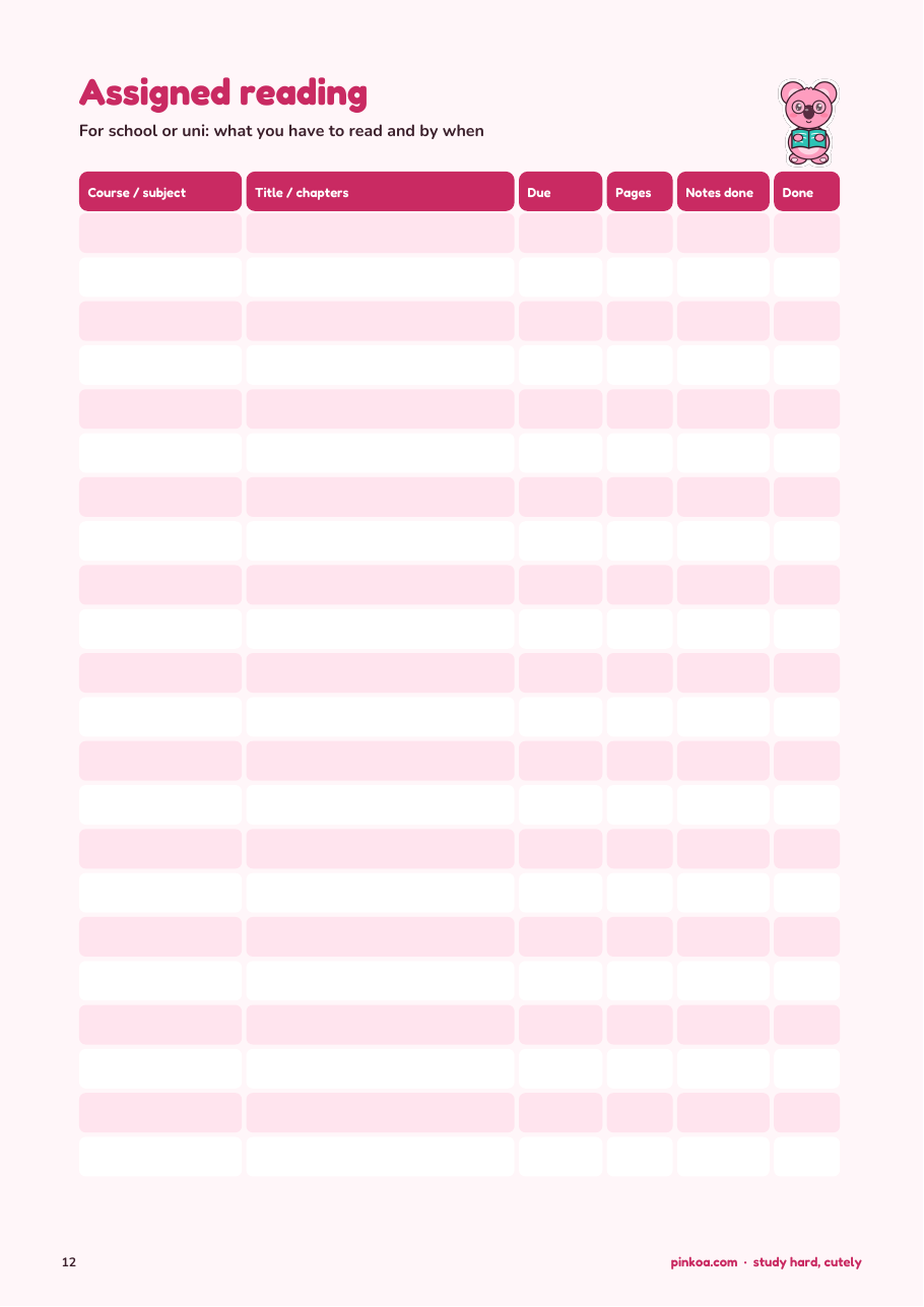 Koa Reading Log + Book Tracker (Printable PDF)