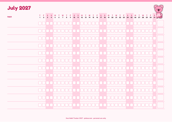 Koa Habit Tracker 2027 (Printable PDF)